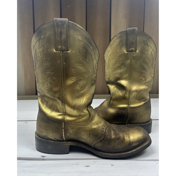 💰Ariat Metallic 👑Gold Cowboy Boots Y2K Grunge  Western Rodeo‎ Rave Festival 9e - Picture 3 of 11